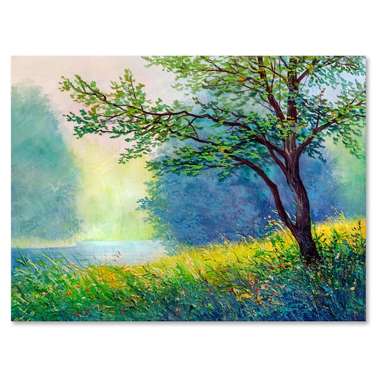 Designart - Summer Forest With River and Waterfall